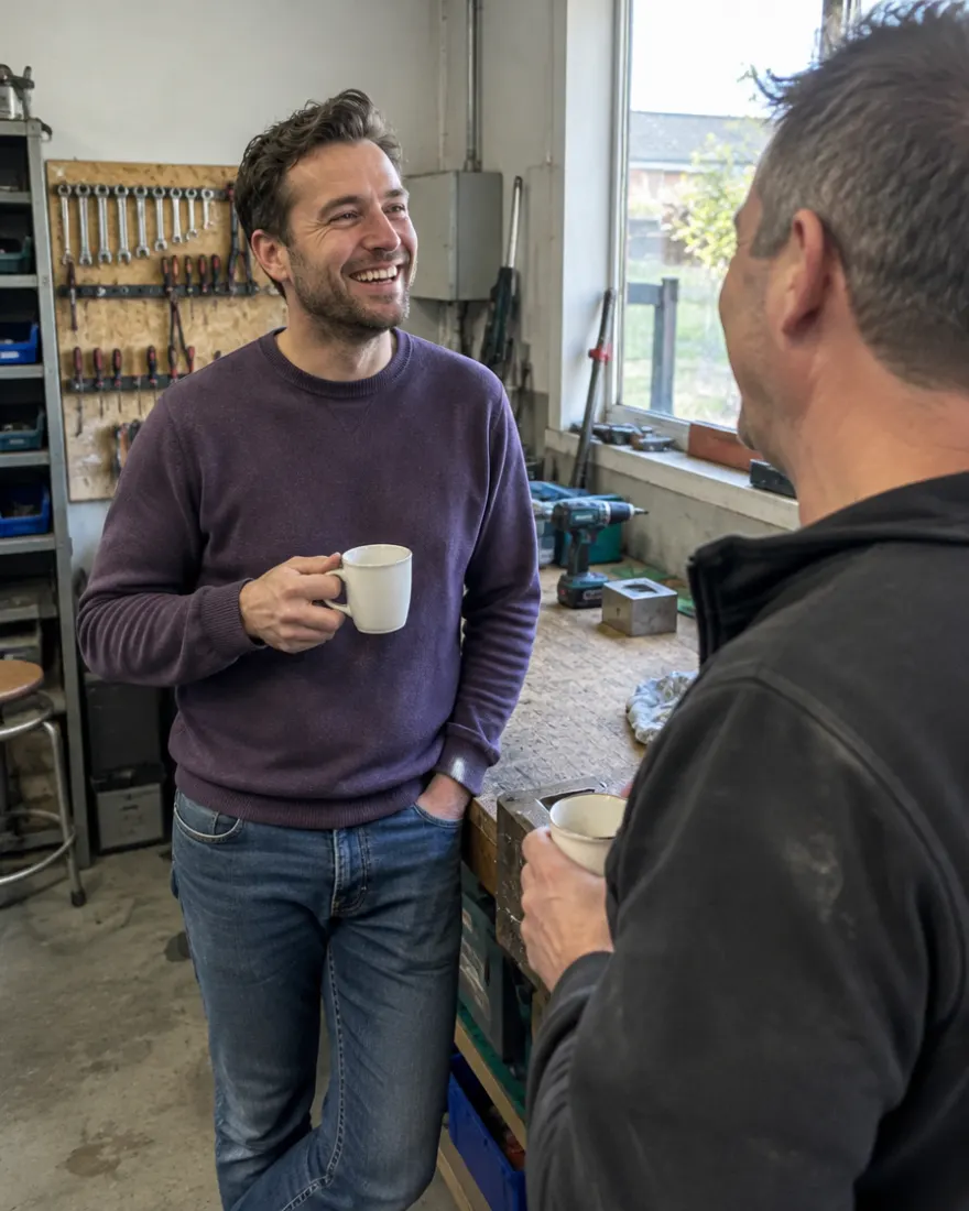 Iemand van Roberto op bezoek bij een klant in de werkplaats